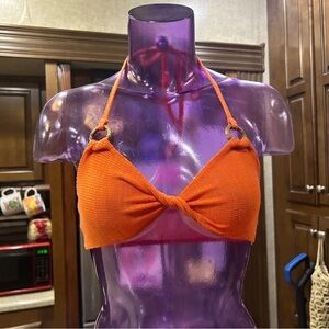 Bold Orange Bikini Top with Ring Accents